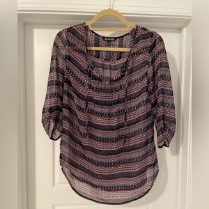 Express Multi-Color Sheer 3/4 Sleeve Top